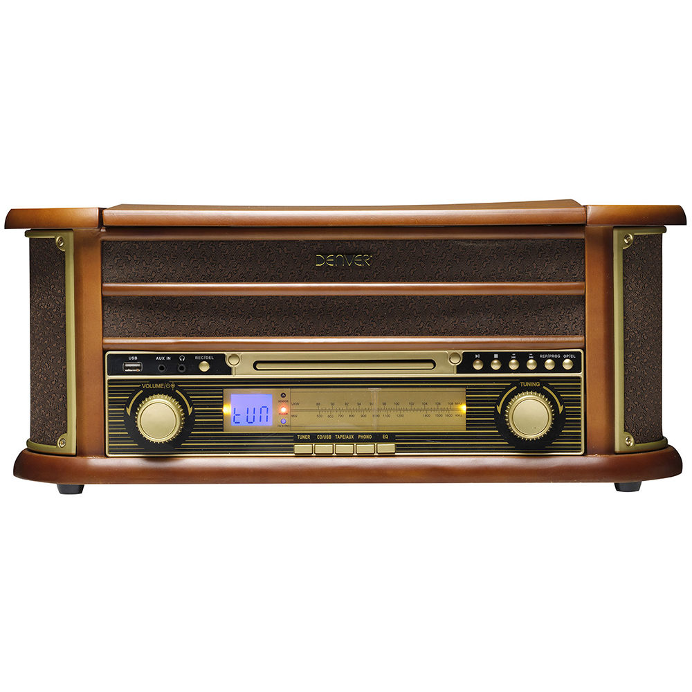 Record Player Cassette Player Denver MCR-50 Retro Wooden Music Centre Hi-Fi With Remote Control Record to MP3 USB RCA Output CD Player AUX IN FM//AM Radio