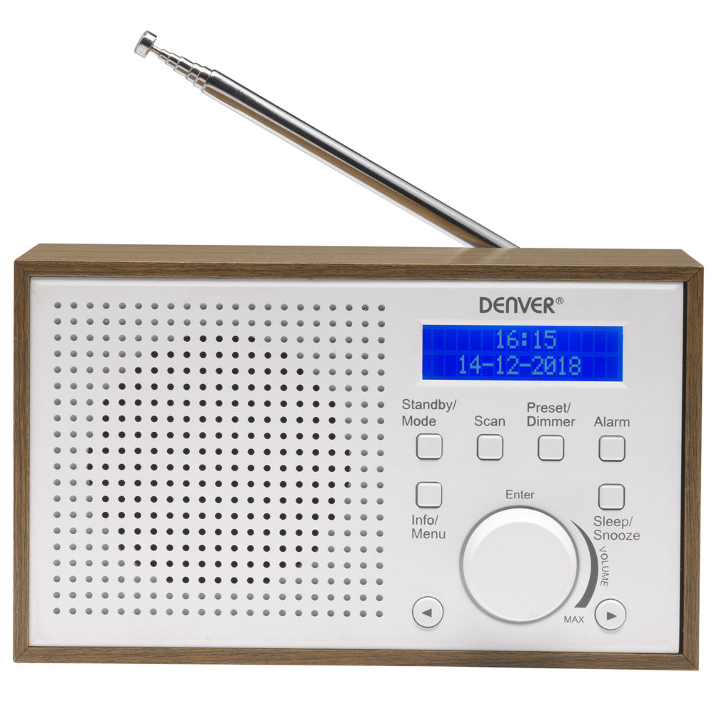 Denver DAB-46 DAB / DAB+ Digital & FM Portable Radio with Dual Alarm Clock – Mains & Battery, Snooze & Sleep, Real Wood Effect & White Finish - Image 2