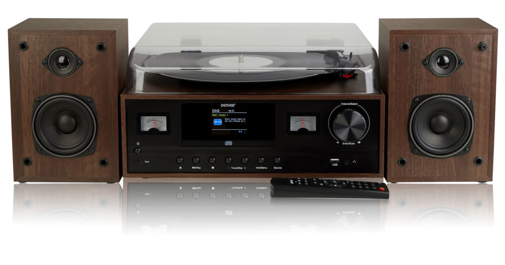 Denver MRD-105 Dark Wood - 7-in-1 Record Player Hi-Fi System With 2.4-inch Colour Screen - CD Player, Bluetooth, DAB/DAB+ & FM Radio, USB, Aux In, Remote Control, Wooden Body & Speakers - Image 4
