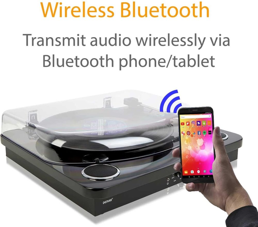 Denver VPL-210 Vinyl Record Player Turntable - Bluetooth, Record to MP3, USB or SD Card, Built In Stereo Speakers - Image 2
