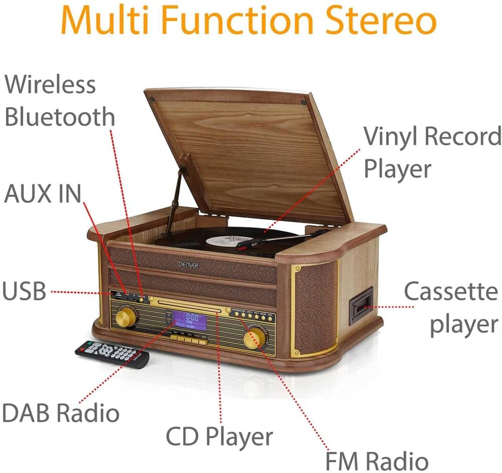 Denver MRD-51BT Record Player With Speakers - CD Player/DAB Radio/FM Radio/Bluetooth/Cassette Player/USB MP3 Playback - Image 11