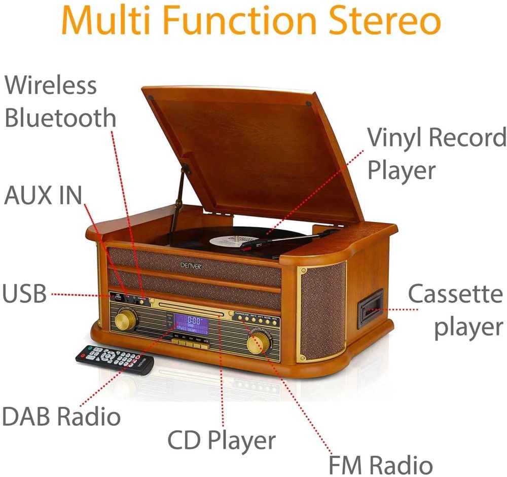 Denver MRD-51BT Record Player With Speakers - CD Player/DAB Radio/FM Radio/Bluetooth/Cassette Player/USB MP3 Playback - Image 4