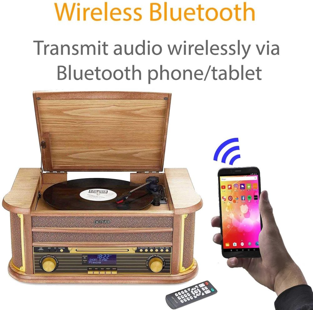 Denver MRD-51BT Record Player With Speakers - CD Player/DAB Radio/FM Radio/Bluetooth/Cassette Player/USB MP3 Playback - Image 10