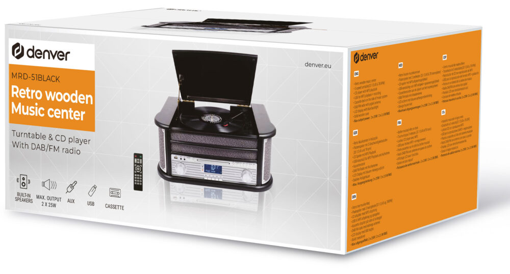Denver MRD-51BT Record Player With Speakers - CD Player/DAB Radio/FM Radio/Bluetooth/Cassette Player/USB MP3 Playback - Image 16