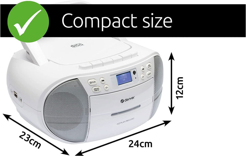Denver TDC-280 DAB Portable CD Player And Cassette Player Boombox, CD Radio Player Clock And Dual Alarm FM Radio AUX IN USB - Image 5