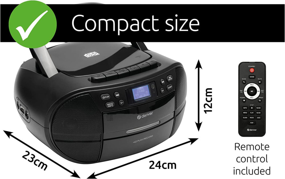 Denver TDC-280 DAB Portable CD Player And Cassette Player Boombox, CD Radio Player Clock And Dual Alarm FM Radio AUX IN USB - Image 13