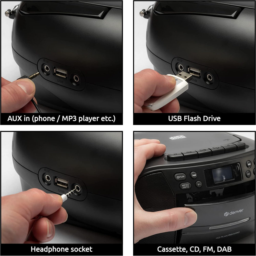 Denver TDC-280 DAB Portable CD Player And Cassette Player Boombox, CD Radio Player Clock And Dual Alarm FM Radio AUX IN USB - Image 12