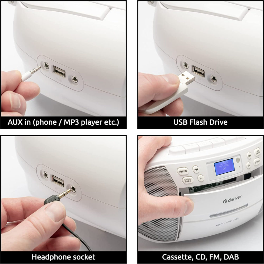 Denver TDC-280 DAB Portable CD Player And Cassette Player Boombox, CD Radio Player Clock And Dual Alarm FM Radio AUX IN USB - Image 4
