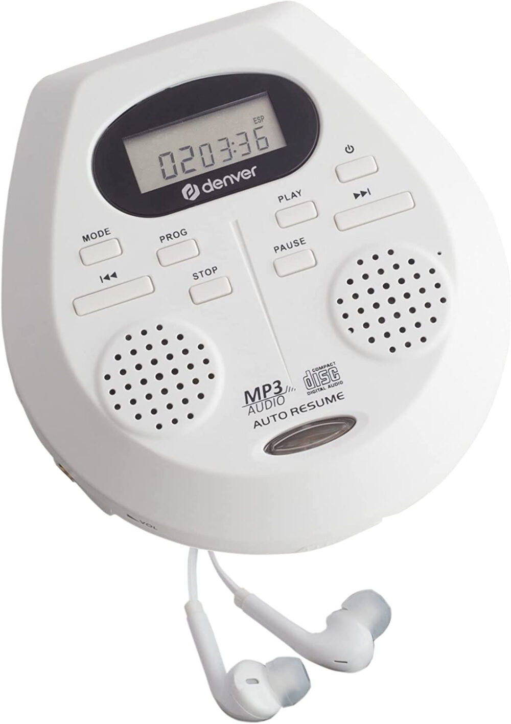 Denver DMP-395 Portable CD Player With Speakers - MP3 & Audio Book Support, 40 Second Antishock & Resume