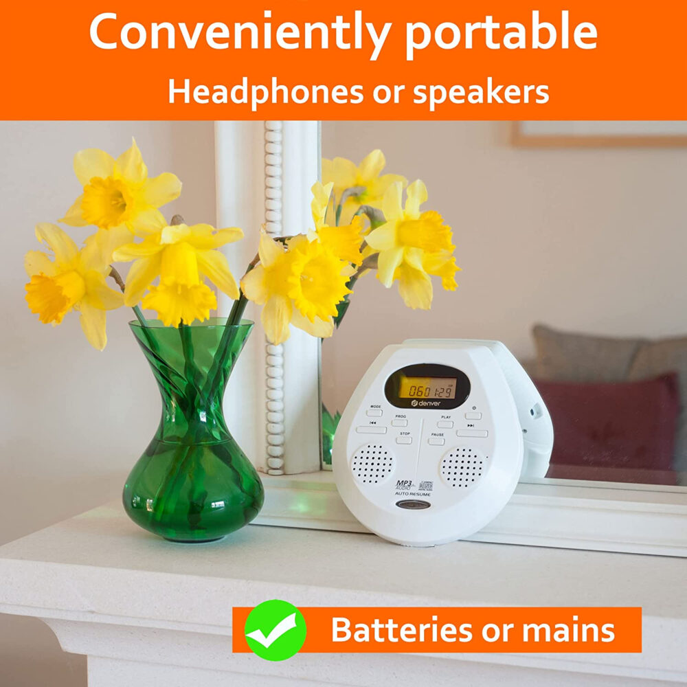 Denver DMP-395 Portable CD Player With Speakers - MP3 & Audio Book Support, 40 Second Antishock & Resume - Image 6