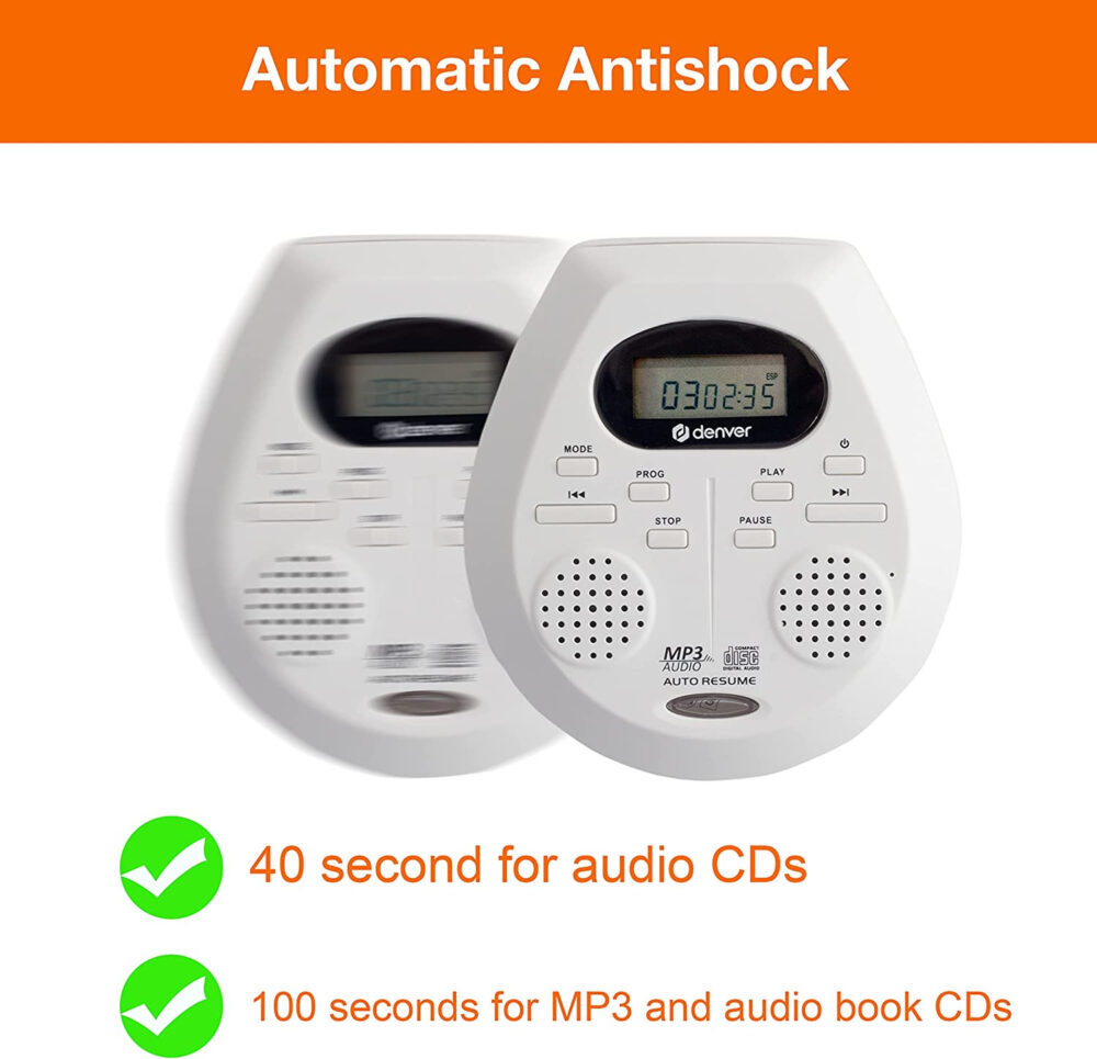 Denver DMP-395 Portable CD Player With Speakers - MP3 & Audio Book Support, 40 Second Antishock & Resume - Image 4