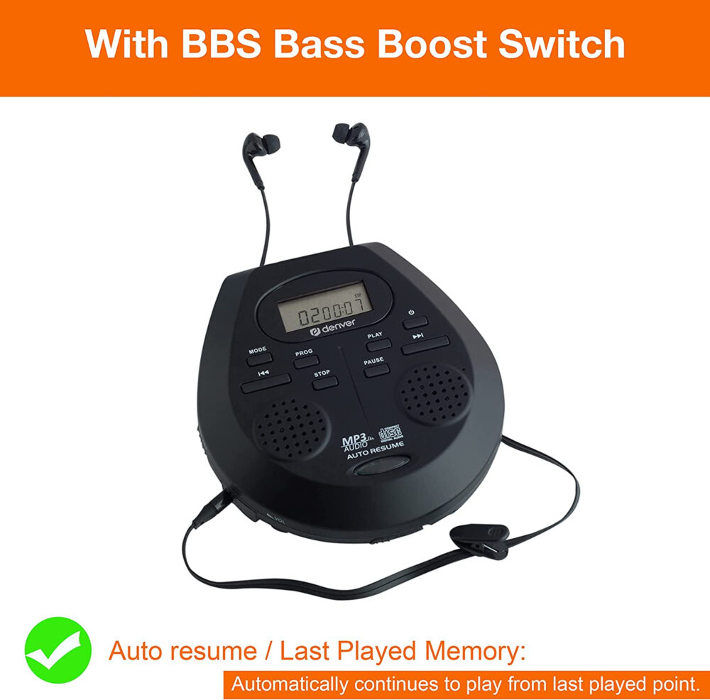 Denver DMP-395 Portable CD Player With Speakers - MP3 & Audio Book Support, 40 Second Antishock & Resume - Image 16