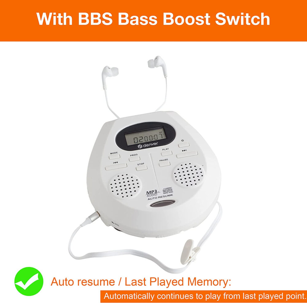 Denver DMP-395 Portable CD Player With Speakers - MP3 & Audio Book Support, 40 Second Antishock & Resume - Image 7