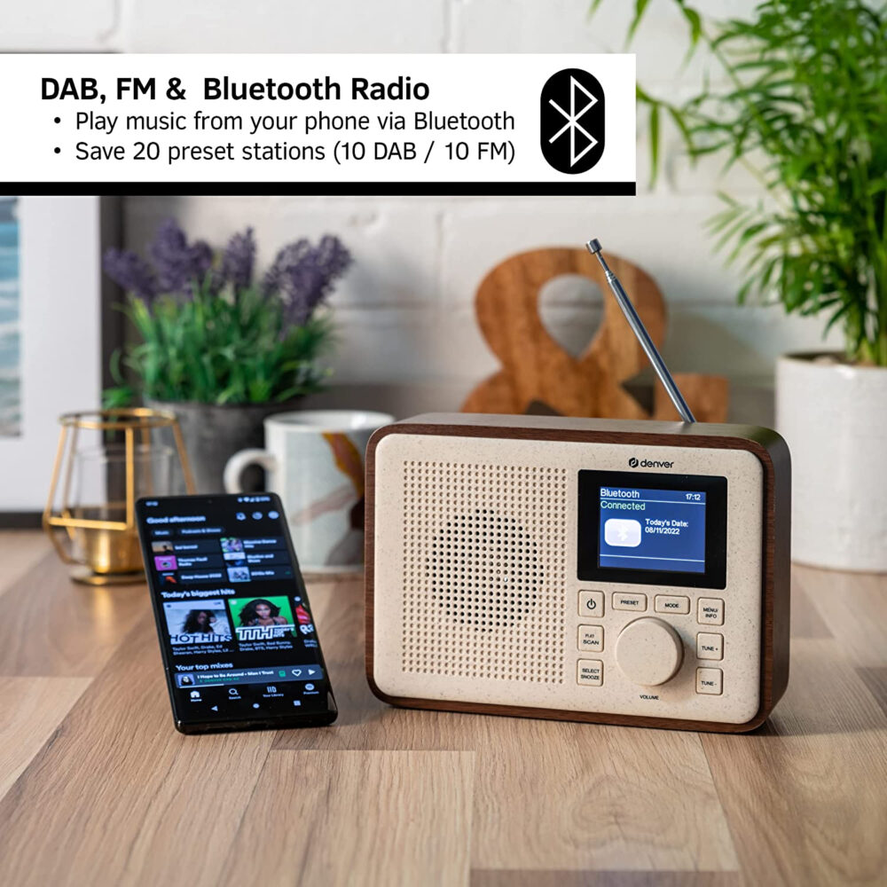 Denver DAB-60 Portable DAB+ Digital Bluetooth Radio Made of BioPlastics – With FM, Dual Alarm, Battery/Mains Powered - Image 13