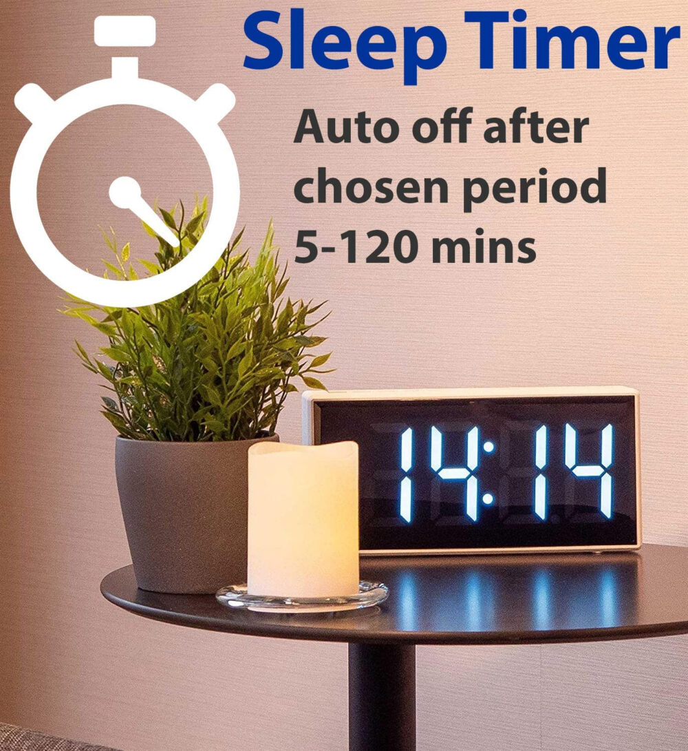 Grouptronics White GTCR-T1M 9″ Large Display Digital Alarm Clock Radio – Mains Powered, Bedside/Kitchen, No-Tick, Dual Alarm, Dimmable Display, Battery Back-Up - Image 5