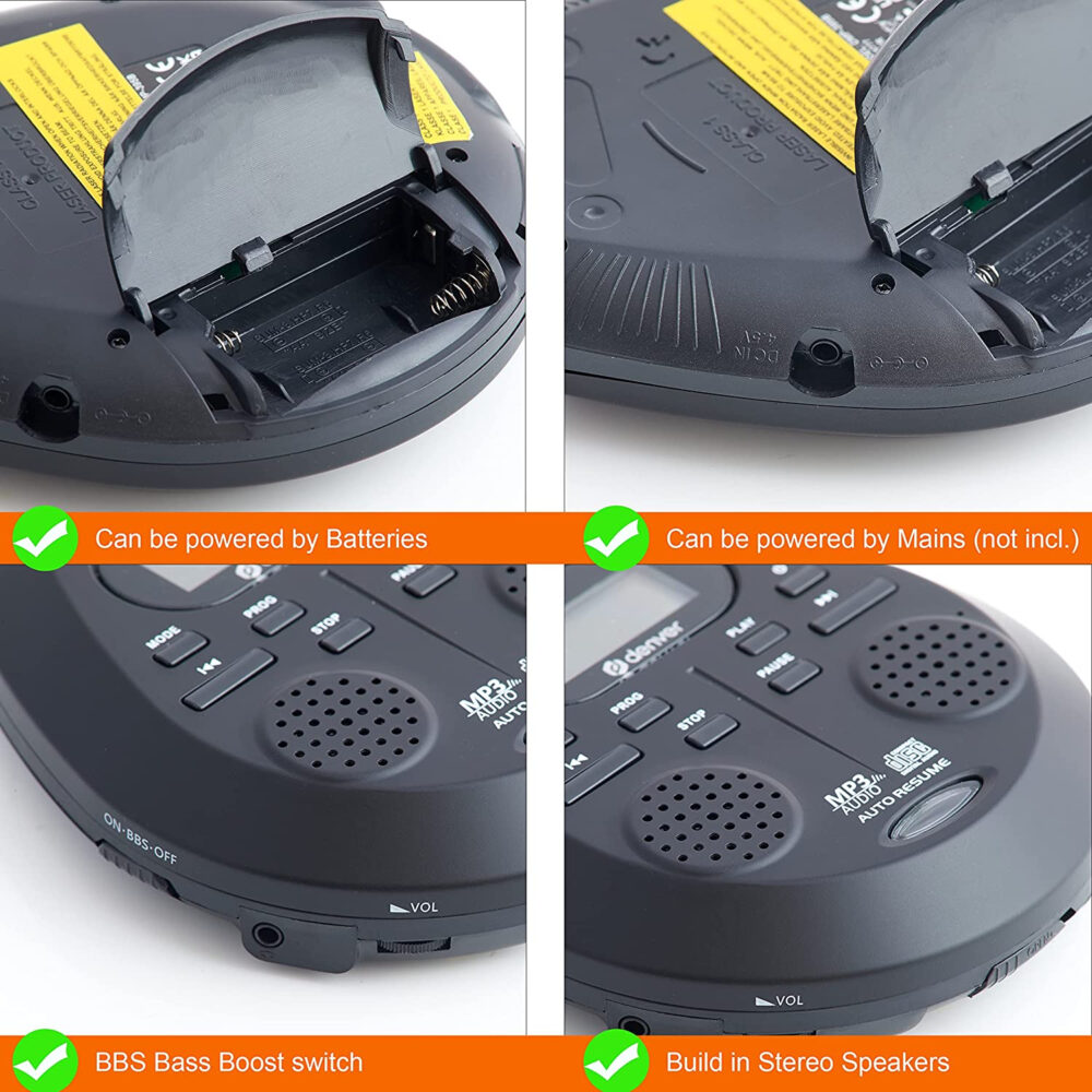 Denver DMP-395 Portable CD Player With Speakers - MP3 & Audio Book Support, 40 Second Antishock & Resume - Image 12