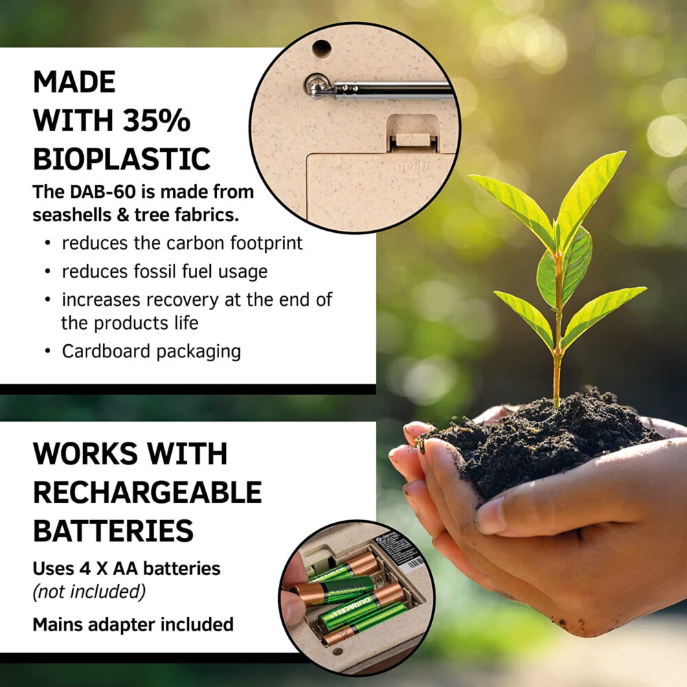 Denver DAB-60 Portable DAB+ Digital Bluetooth Radio Made of BioPlastics – With FM, Dual Alarm, Battery/Mains Powered - Image 11