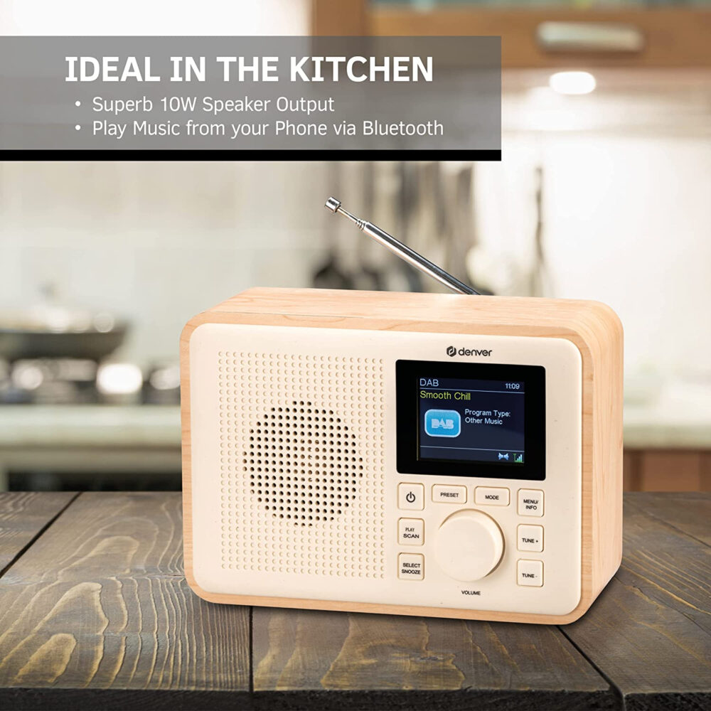 Denver DAB-60 Portable DAB+ Digital Bluetooth Radio Made of BioPlastics – With FM, Dual Alarm, Battery/Mains Powered - Image 7