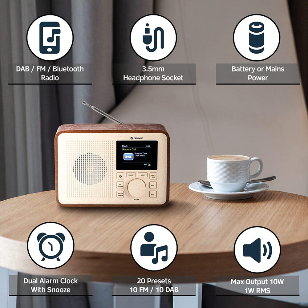 Denver DAB-60 Portable DAB+ Digital Bluetooth Radio Made of BioPlastics – With FM, Dual Alarm, Battery/Mains Powered - Image 12