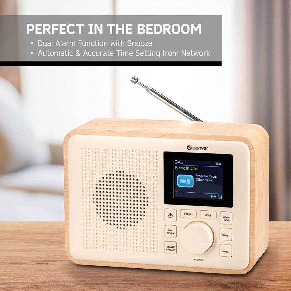 Denver DAB-60 Portable DAB+ Digital Bluetooth Radio Made of BioPlastics – With FM, Dual Alarm, Battery/Mains Powered - Image 6