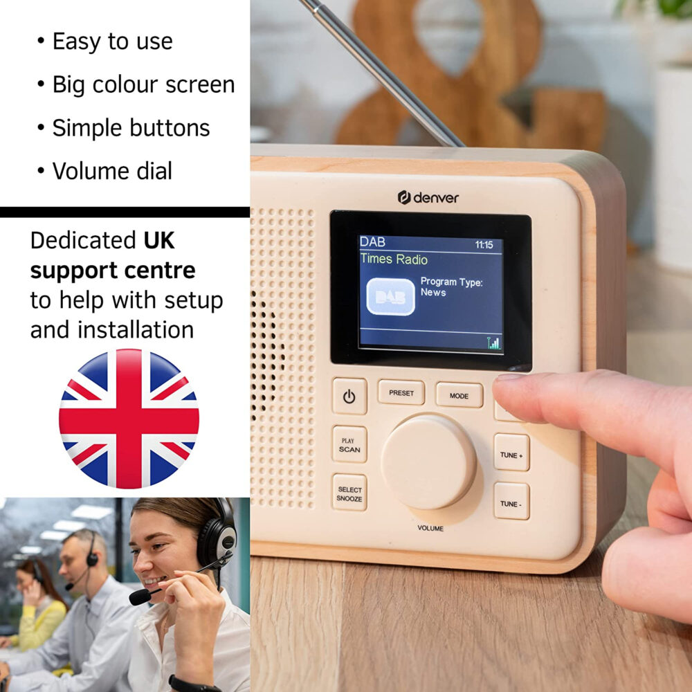 Denver DAB-60 Portable DAB+ Digital Bluetooth Radio Made of BioPlastics – With FM, Dual Alarm, Battery/Mains Powered - Image 5