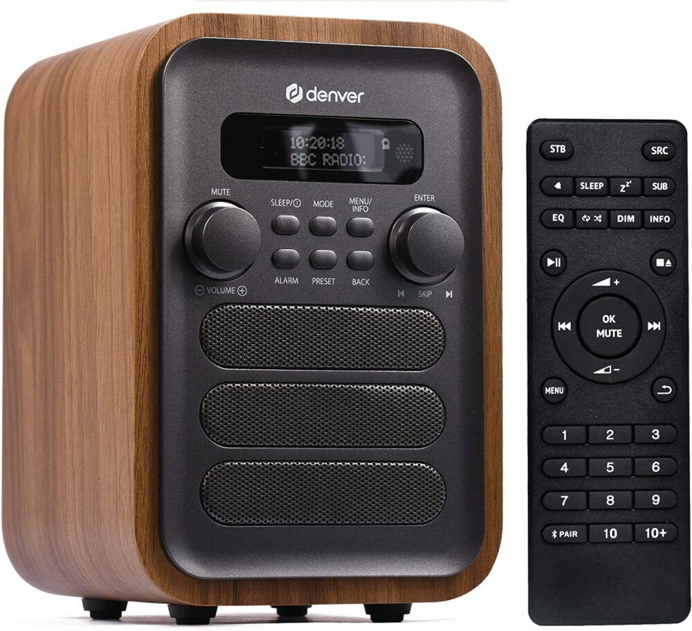 Denver DAB-48 Bluetooth DAB Radio With Remote Control - Mains Powered – Bluetooth Radio Speaker – Alarm Clock