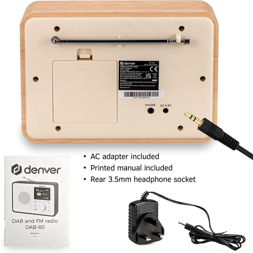 Denver DAB-60 Portable DAB+ Digital Bluetooth Radio Made of BioPlastics – With FM, Dual Alarm, Battery/Mains Powered - Image 8